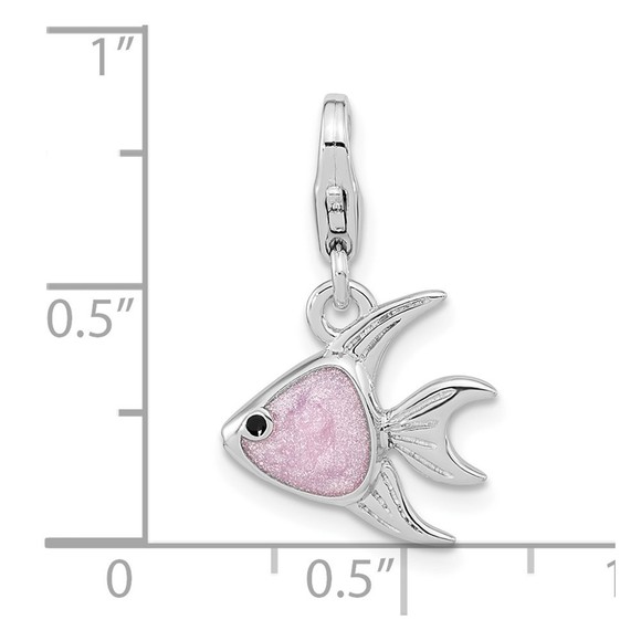 Sterling Silver Polished 3-D Enameled Angel Fish Bracelet Charm Lobster Clasp - Picture 3 of 5